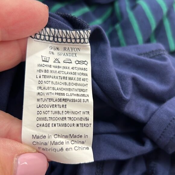 In Voland Navy Blue and Green striped long sleeve top with tie neck NWT size 20W - Picture 12 of 12